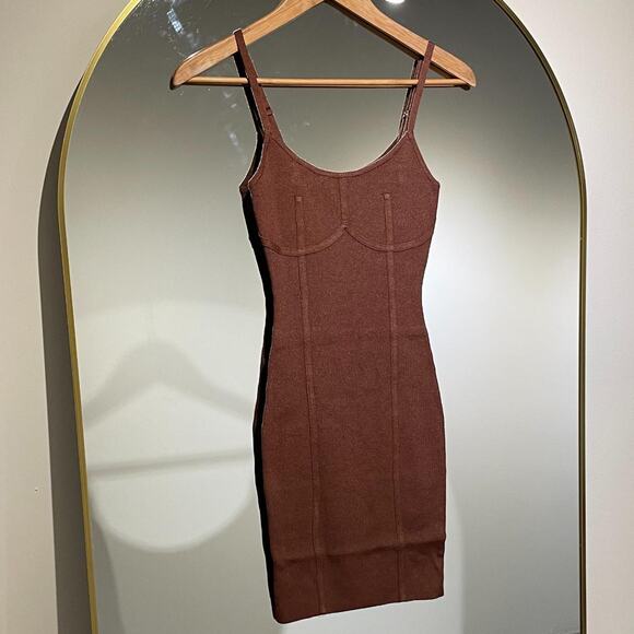 Brown Bodycon Mini Dress L - Picture 3 of 5